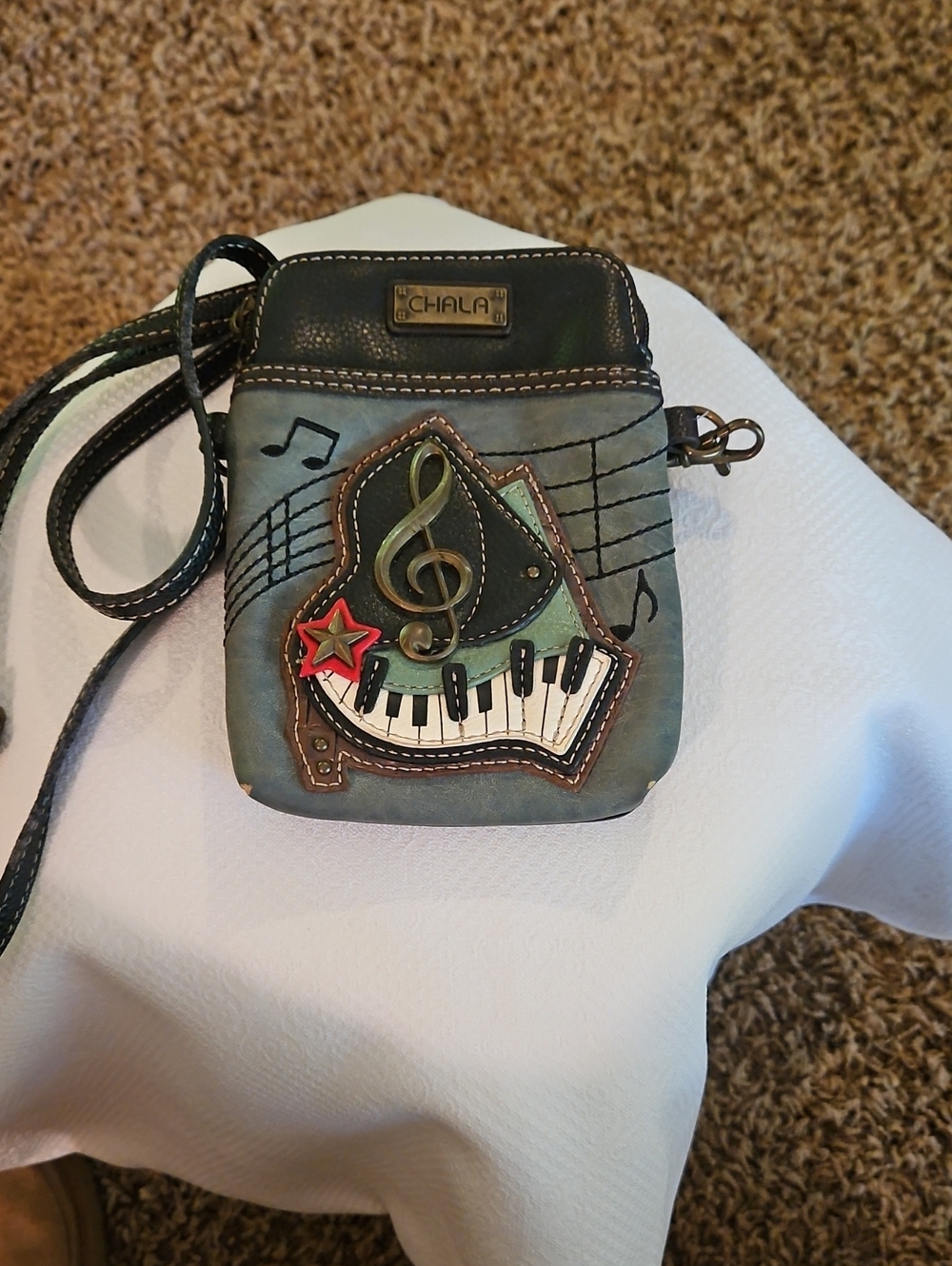 Chala Teal and Black Music Cell phone Crossbody Bag. So Wear See Pic